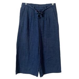 Giordano Khakis Culottes Womens Med Mid Rise Wide Leg Fit Navy Blue Chambray